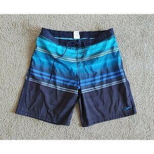 Speedo Men's Mesh Lined Swim Trunks Size XL Blue  Striped Polyester Swim Shorts